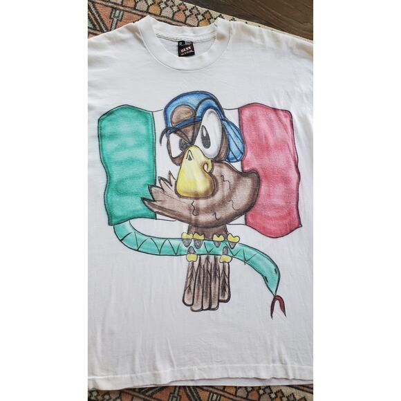 Vintage Graffiti Spray Paint Style Single Stitch Mexico Flag Shirt - Picture 2 of 4